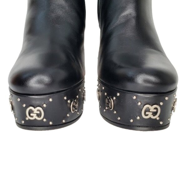 Gucci Janaya GG Logo Leather Platform Ankle Boots - Picture 3 of 11